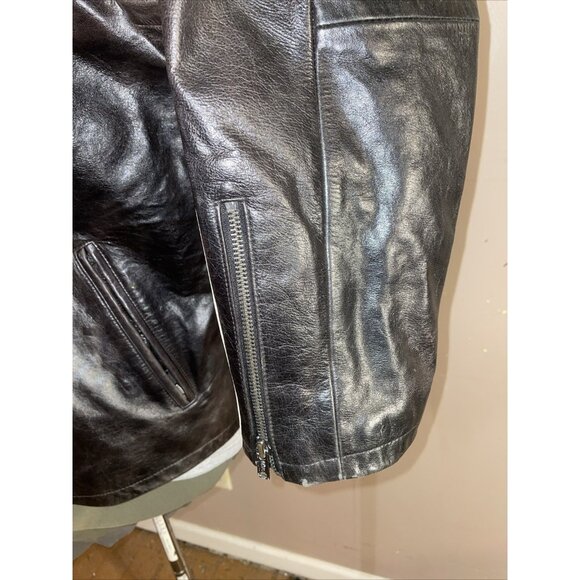 Tommy Hilfiger Mens Racing Motorcycle Leather Jacket Brown Quilted Lined Sz L - Picture 5 of 12